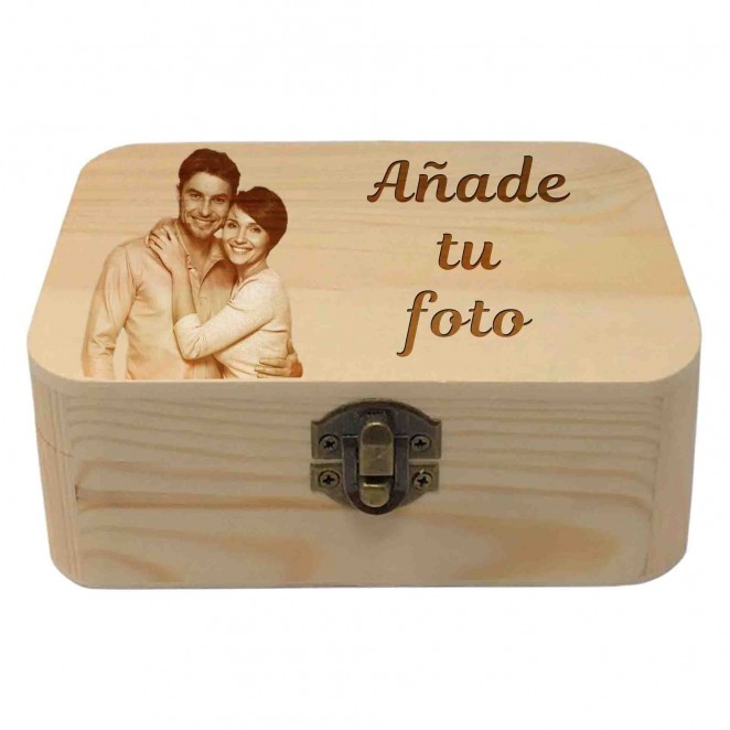 Caja de madera personalizada, Bonito grabado con texto e imagen.