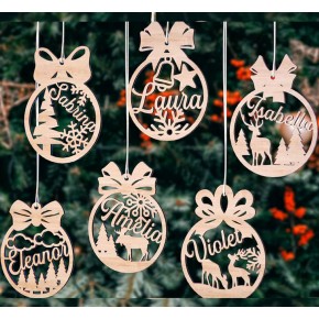 Bolas de Navidad de Madera Personalizada con Nombrel - Bola con Nombre- Esfera de Navidad - Adornos navideños Ornamento