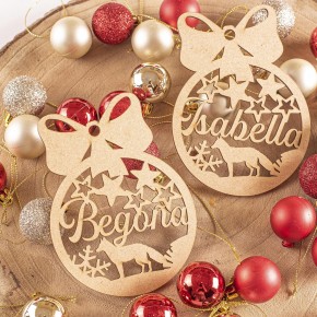 Bola de Navidad Personalizada de Madera, Decoración Navideña, Adorno Navideño para Decoración de Árboles, Bolas de Navidad