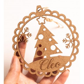 Bolas de Navidad Personalizada - Decoración navideña - con Nombre de Madera, cuarda incluida (Modelo 6)