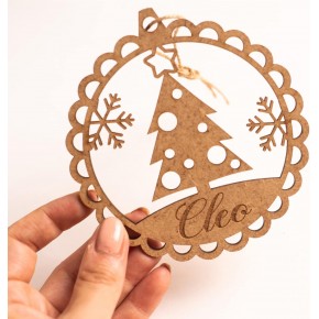 Bolas de Navidad Personalizada - Decoración navideña - con Nombre de Madera, cuarda incluida (Modelo 6)