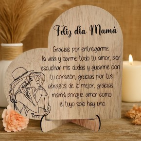 Tarjeta Regalo Día de la Madre Madera – Regalo Original para Mamá – Decoración de Madera con Mensaje Emotivo – Ideal para el Día
