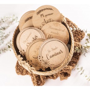 Placas Cumple Mes de bebé grabadas en Madera Personalizadas - Placas Cumple Mes de bebé grabadas en Madera - Set de Tarjetas-